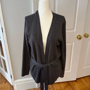 Stretch Wool Blend Tie-Front Ribbed Cardigan XL-fits medium- Charcoal GAP